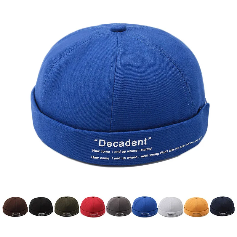 

Men's Brimless Docker Hat Spring Plain Color Beanie Cap Letter Print Rolled Cuff Harbour Hats Sailor Fisherman Landlord Hat