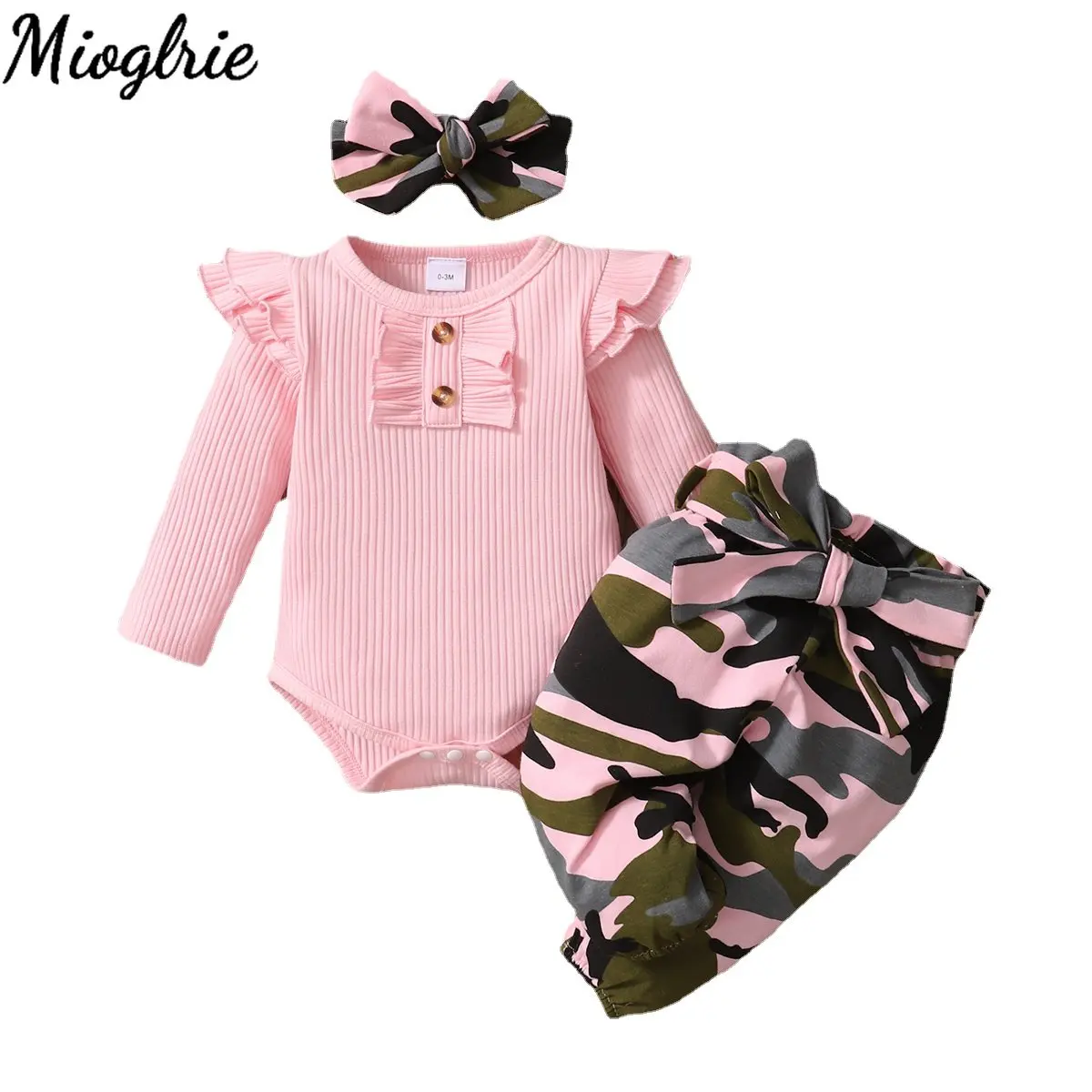3PCS Baby Camo Romper & Pants Set 1