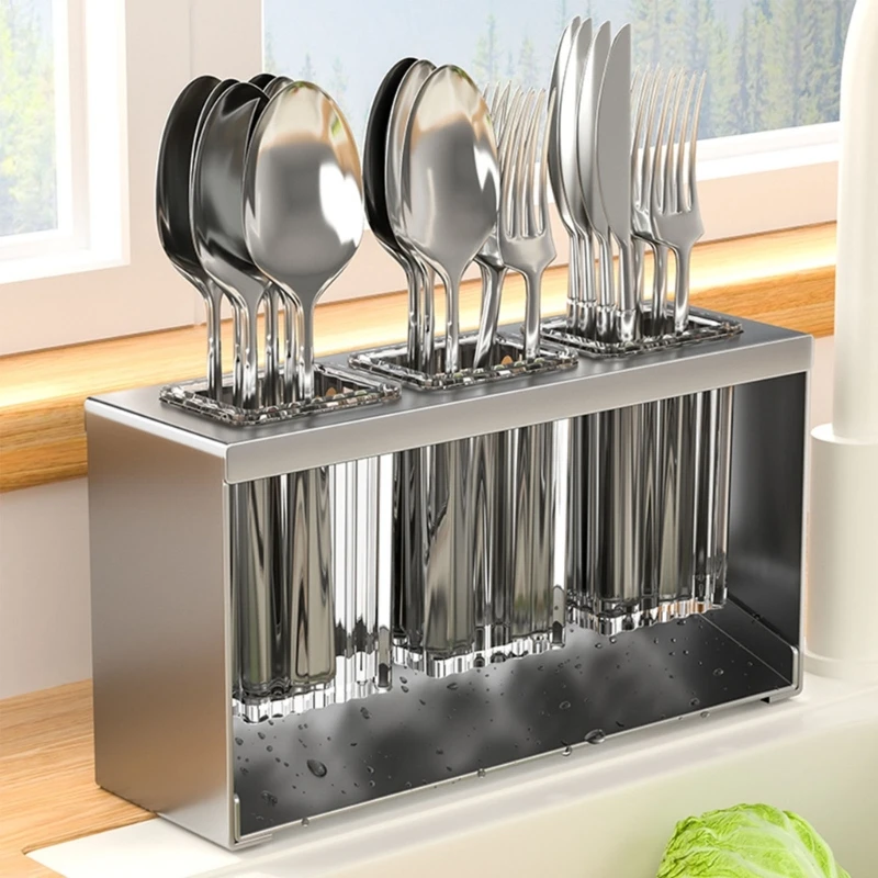 Cutlery Storage Container Kitchen Tool Rack With Separate Compartments