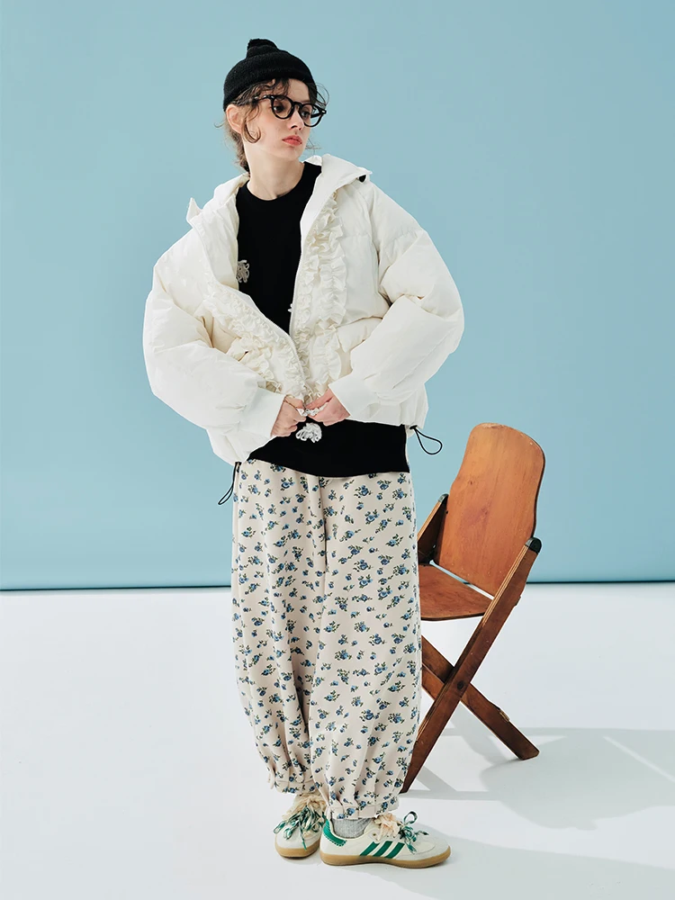 IMAKOKONI original design elastic waist floral loose casual fashionable wide leg pants 244886