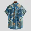 Casual Summer Shirt Men's Stand Collar Striped Top with Short Sleeves Soft Breathable Fabric for Daily 1