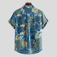 Casual Summer Shirt Men's Stand Collar Striped Top with Short Sleeves Soft Breathable Fabric for Daily 1