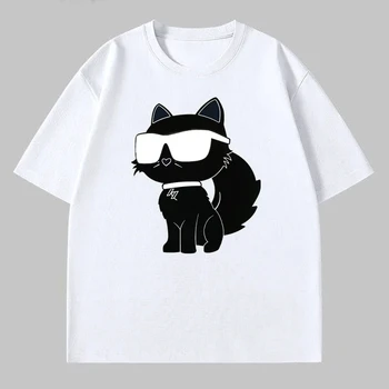 Male and Female Couples Neutral Cartoon Cat Fashion Crew Neck Short T-shirt Printed Trend Summer Top Short Sleeve Women Clothing 1