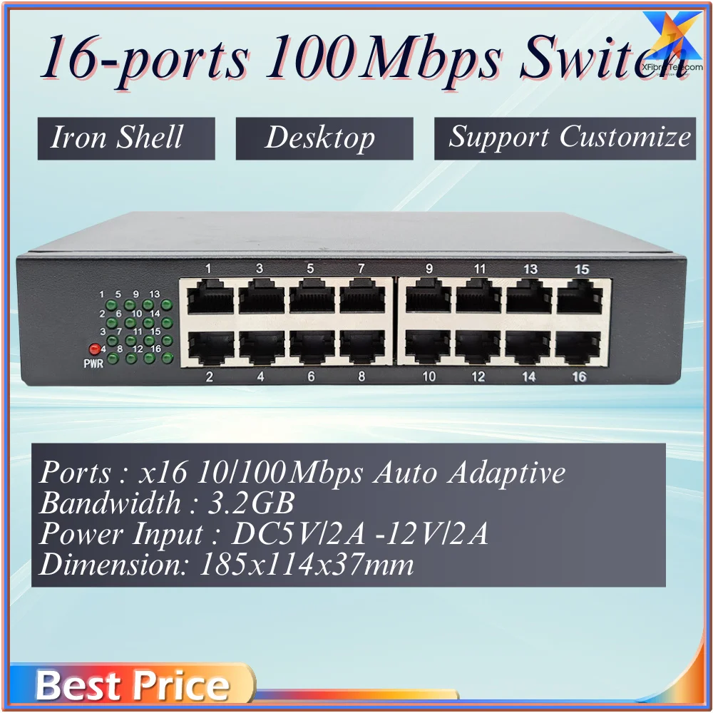 

High Quality 16 Ports 100M Switch 10/100Mbps Network Switch Lan Hub High Performance Ethernet Smart Switcher