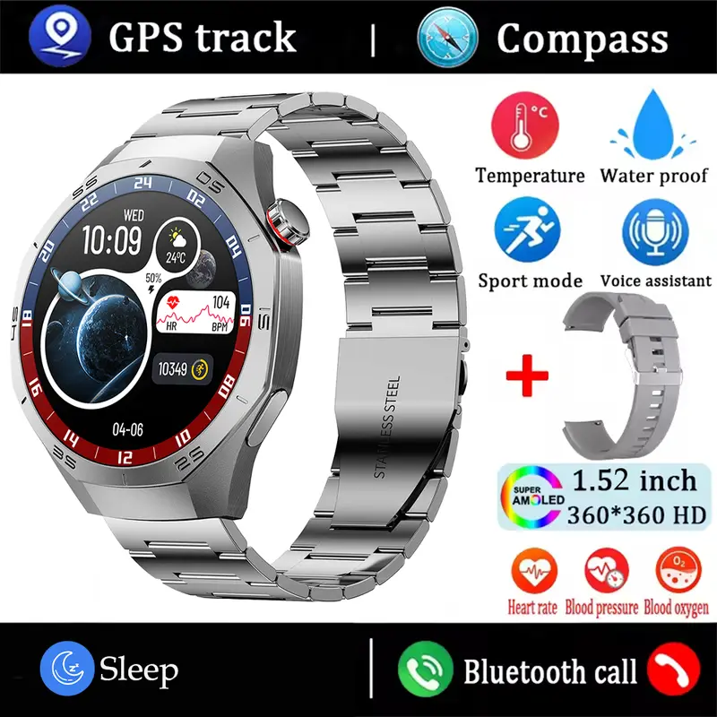 2025New For Android and ios Smart Watch Men AMOLED Screen GPS Motion trajectory Heart Rate Bluetooth Calls SmartWatch Waterproof - Image 14