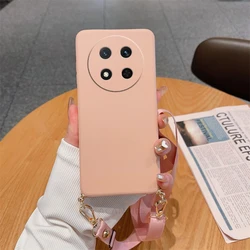 Liquid Silicone Crossbody Lanyard Phone Case with Necklace Strap Cord for Magic 5 lite (YTBGS Pink)