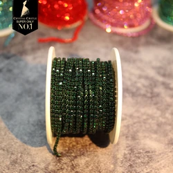 Gold Rhinestone Tassel Chain Roll with Crystal Ribbon Trim - SS16 (Emerald)