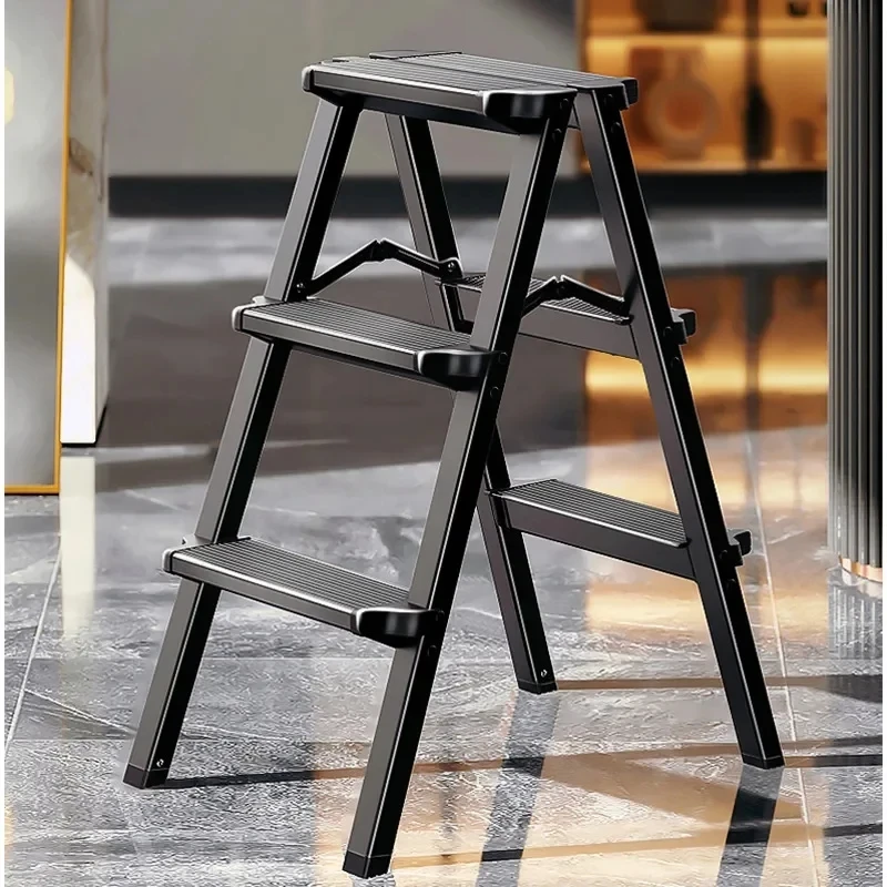 Ladnamy Black Ladder Thickened Aluminum Alloy Herringbone Ladder Indoor Climbing Multifunctional Step Stool