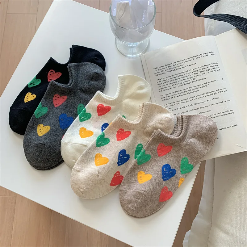 

Women's Short Socks Korea Summer Thin Boat Socks Japanese Color Graffiti Silicone Not Fall Off The Heel Cotton Invisible Socks