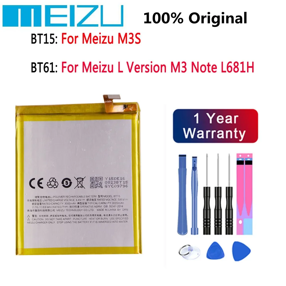 

100% Original Battery For MEIZU M3S 3020mAh BT15 4000mAh BT61 Meizu L Version M3 Note L681H High Quality Phone Battery + Tools