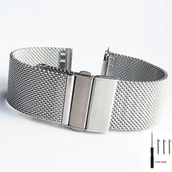 Quick Release Milanese Loop Stainless Steel Watch Band with Folding Buckle - 22mm (Silver)