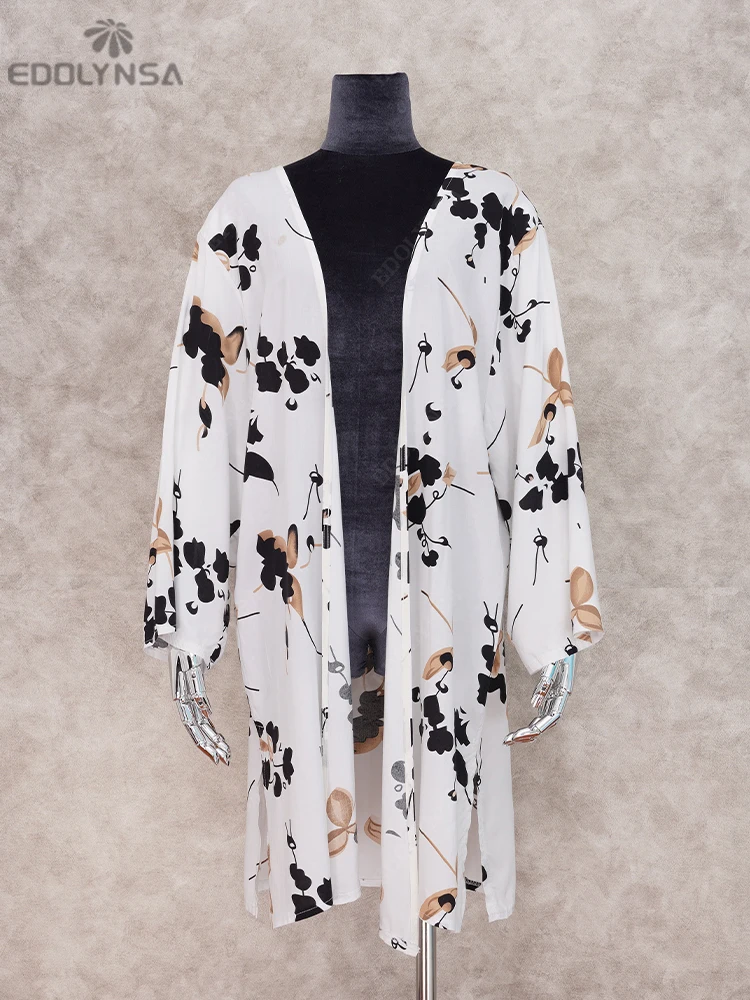 EDOLYNSA Beach Cover up Print Swimwear Ladies Walk on The Beach Cape Robe de Plage Tunic Women Beachwear Saida de Praia #Q22