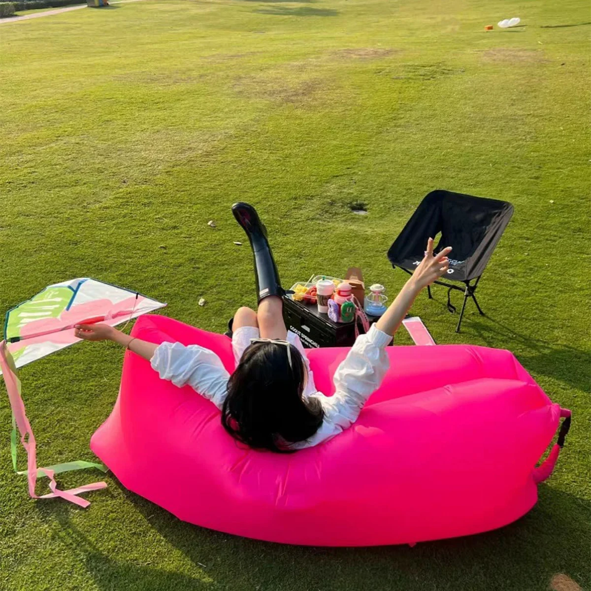 Inflatable Sofa Folding Lazy Inflatable Sofa Outdoor Camping Portable Air Bed Bean Bag Beach Park Music Festival Concert Recliner Outdoor Gear