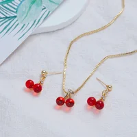 New Fashion Red Cherry Pendant Necklace Earrings, Women's Personalized Jewelry Set Holiday Party Accessories Gifts 2pcs/set - Image 4