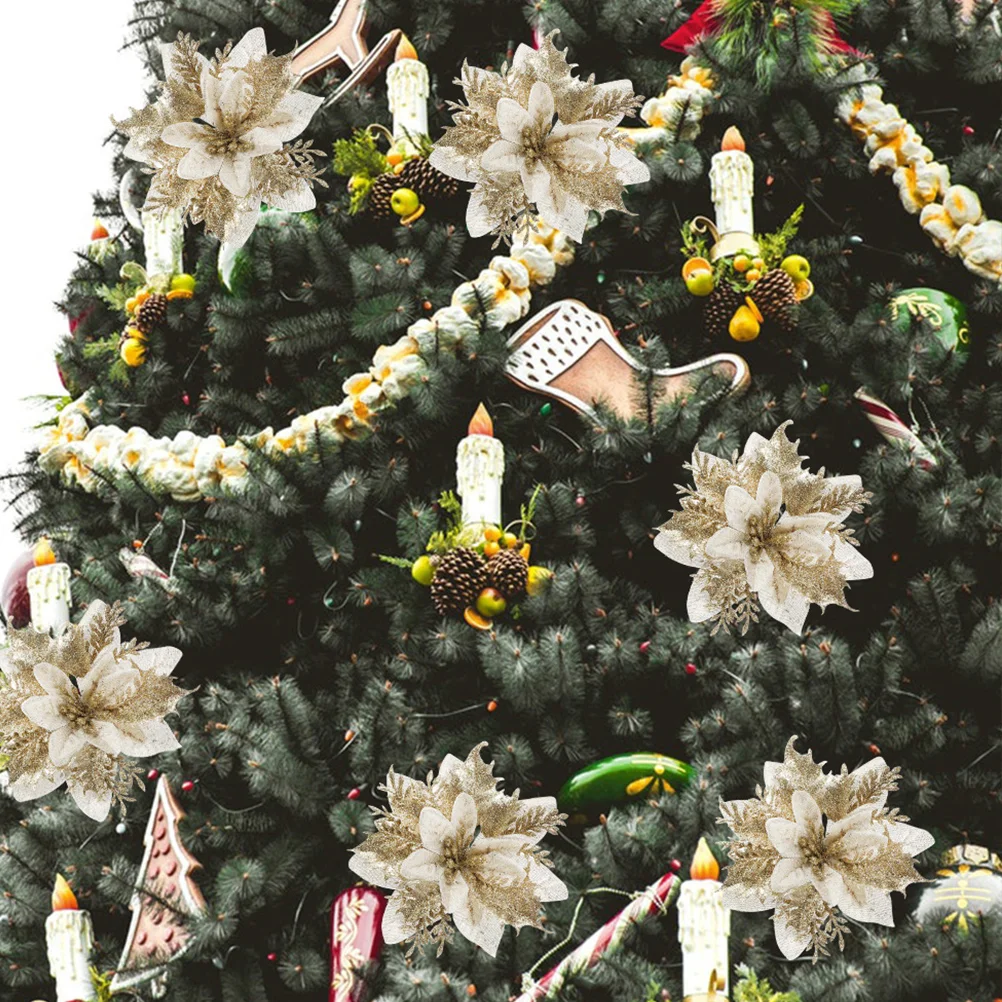 

Рождественские цветы, искусственные цветы, пуансетия, рождественские искусственные украшения, гирлянда на дерево