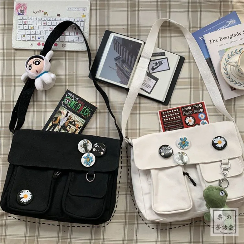 여성용 캔버스 숄더백, 청소년 캐주얼 여성용, 대용량 크로스바디 백, 솔리드 핸드백, 메신저백, 패션 