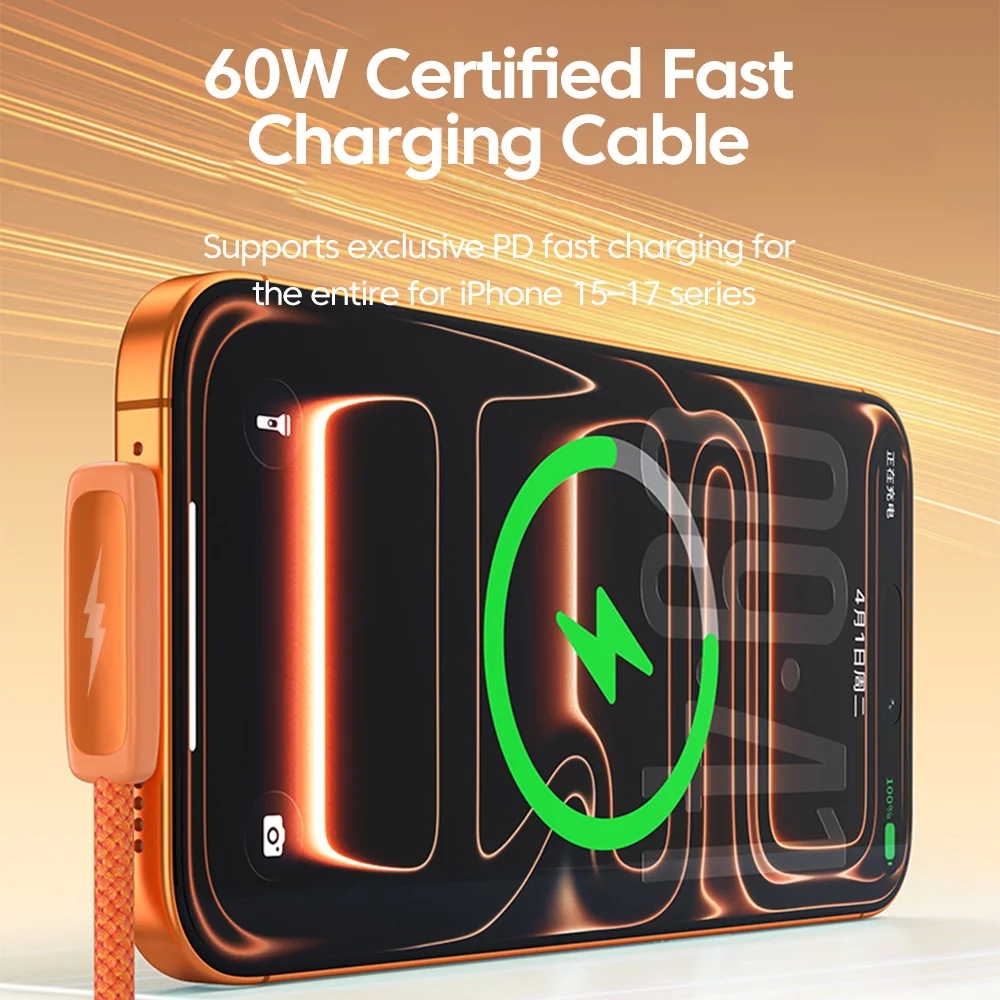 PD60W USB C to Type C 초고속 충전 직각 데이터 케이블 (아이폰 15, 16, 17, 삼성 안드로이드용) 나일론 편조 충전 케이블