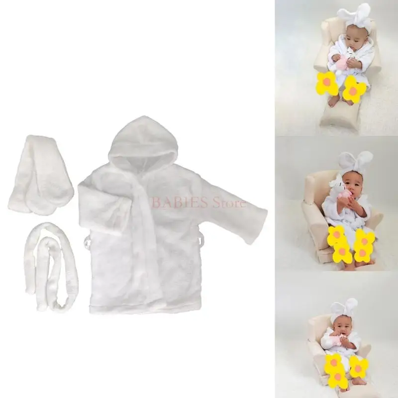 

3Pcs/Set Soft Newborn Hooded Bathrobe White 100 Days Baby Photography Pajamas Infant Photoshoots Props Shower Gift