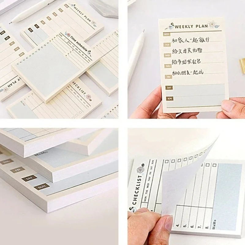 Cute Bird Flowers Memo Pads Check List Kawaii Daily Monthly Planner Time Shecule Note Pads Sticky Notes Stickers Office Supplies