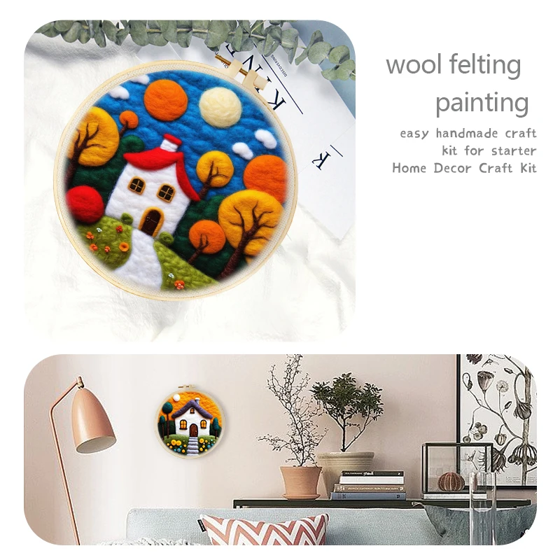 GATYZTORY 20x20cm Wool Felting Painting Kit Kit House Landscape Funny Diy Felt Crafts Package Felt Needle For Handicraft