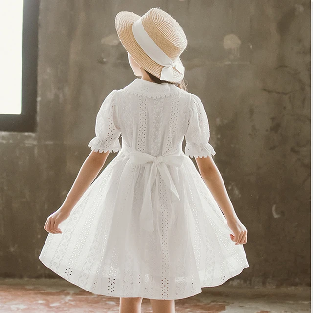 Vestidos blancos de encaje de princesa para niñas, trajes de fiesta de  algodón de manga corta, Disfraces para niños de 4, 6, 8, 10 y 12 años -  AliExpress