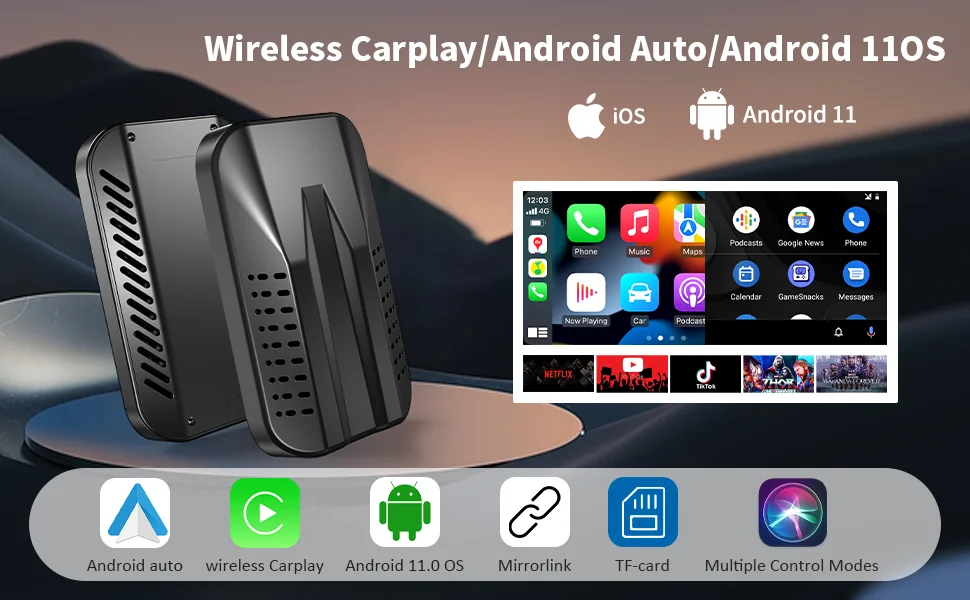 Multimedia Carplay Ai Box Herilary C9 Android Adapter Wireless 