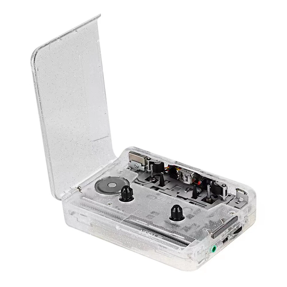Cassette Player Full Transparent Shell English Listening Tape Player Plug and Play Tape Signal Converter USB Type-C for Study