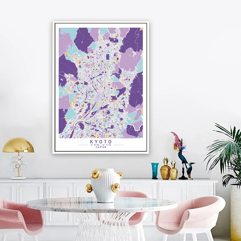 Kyoto Japan Colour World City Map Abstract Canvas Paintings Wall