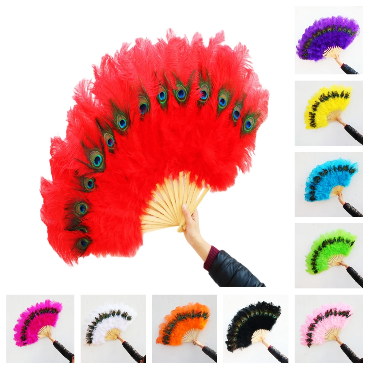 

Peacock Ostrich Feather Fan, Dance Performance Props, DIY Plumones, 15 Bone, Width 90cm Height 50cm, Wholesale