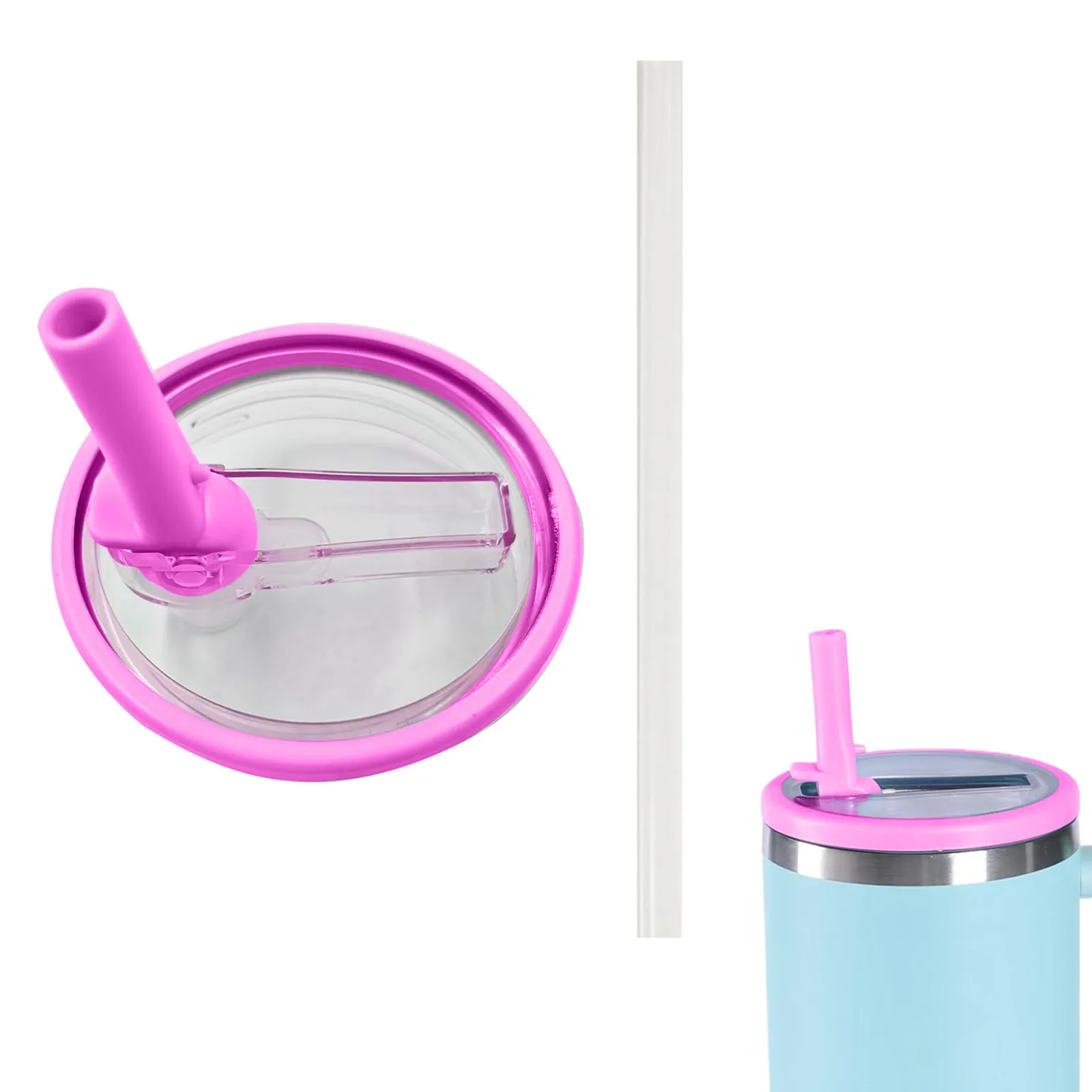 thumbnail image 1 of 2 Pack Tumbler Flip Straw Lid Replacement Fit Forquencher Spill Proof Resistant Tumbler Lids Reusable Tumbler Cover For Cup, 1 of 5