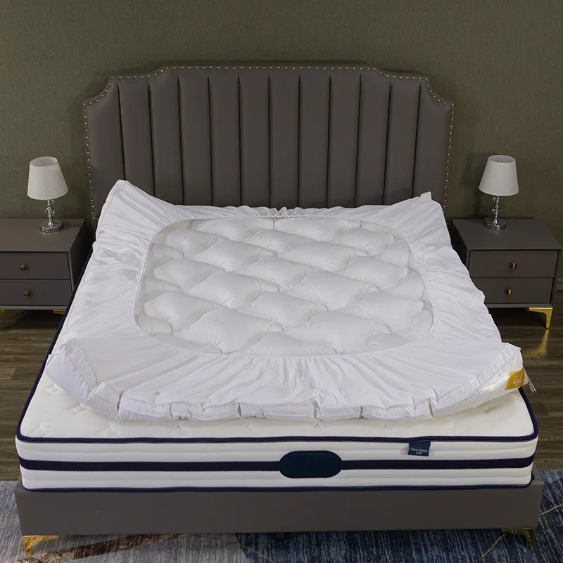 Home Feather Bed Mattress 600 TC Cotton Shell White Down Hotel Mattress Quilted Soft Down Multi-Layered Soft