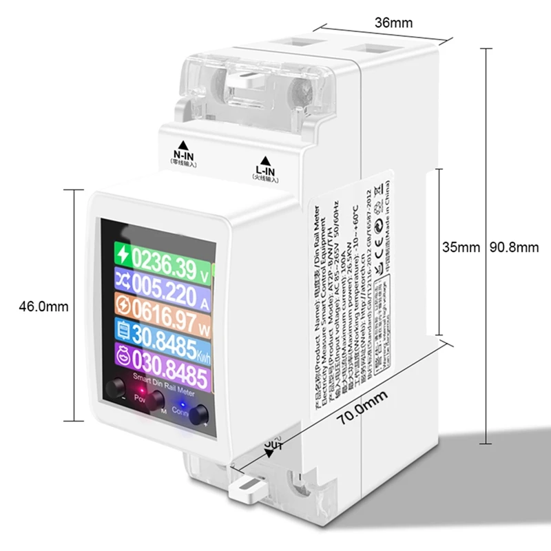 AT2PW 100A Tuya WIFI Din Rail Energy Meter Smart Switch Remote Control AC 220V 110V Digital Volt Amp Kwh Frequency Factor Meter