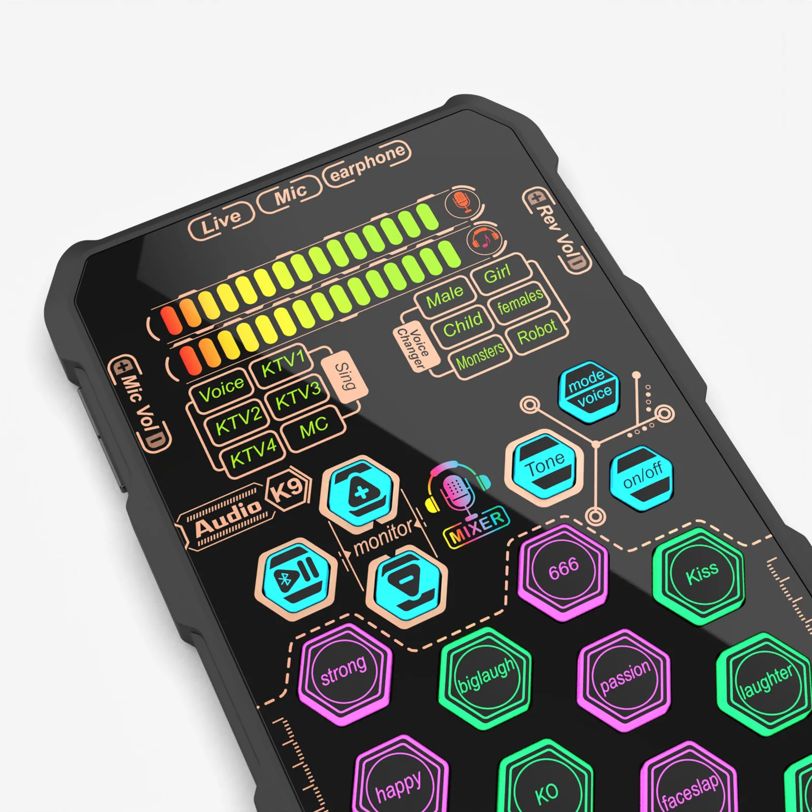 팟캐스팅 방송 노래 녹음을 위한 음성 변조 기능이 있는 K9 휴대용 라이브 사운드 카드 사운드 보드 세트