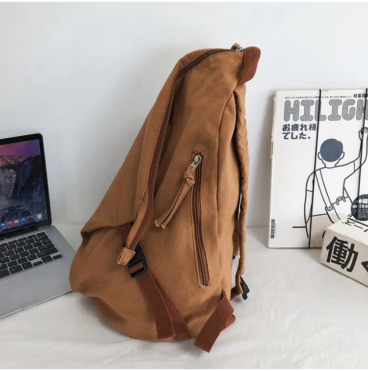 Female Canvas Fabric School Book Laptop Backpack Student Casual Street Travel Soft Cloth Stylish Big Capacity Daily Rucksack Bag 2