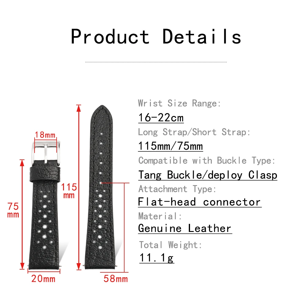 Universal Genuine Leather Watch Strap - Soft Cowhide Bracelet with Breathable Design