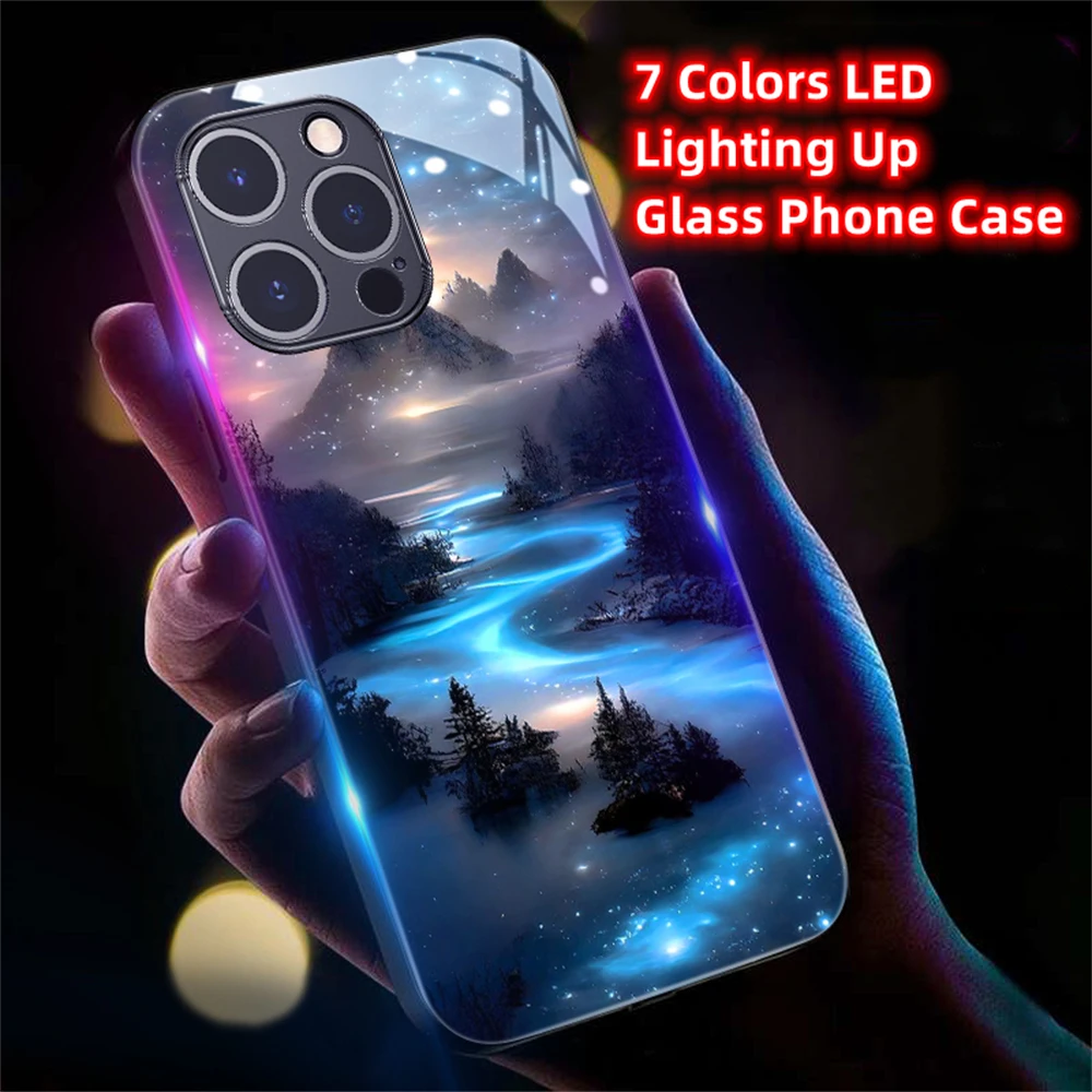 

Nice Galaxy Night Smart LED Light Up Glass Phone Case For Samsung S10 S9 Note 9 10 20 A54 A53 A52 A14 A21S A50 A73 A72 A71 A33