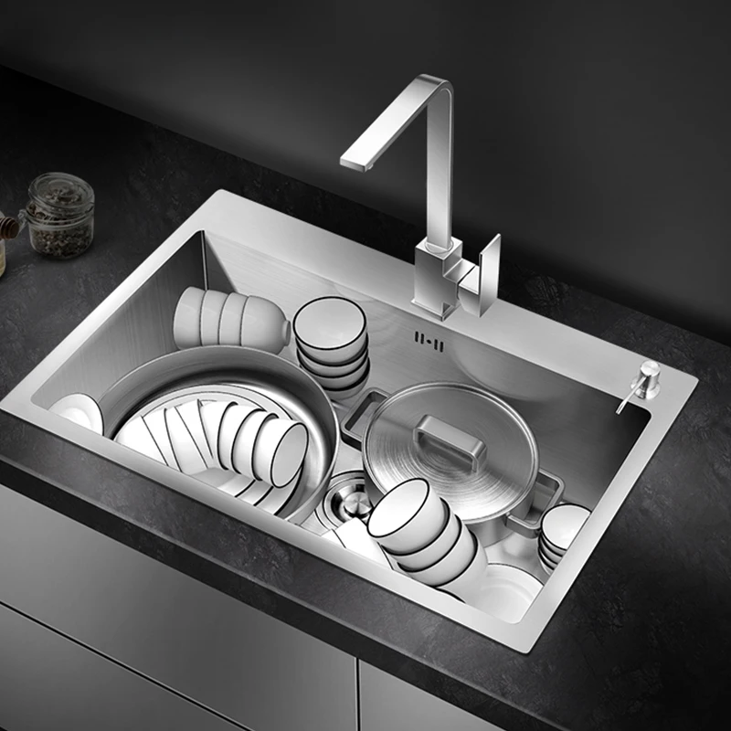 Kitchen sink lead-free handmade brushed 304 stainless steel 3mm thickness single bowl large size kitchen sink