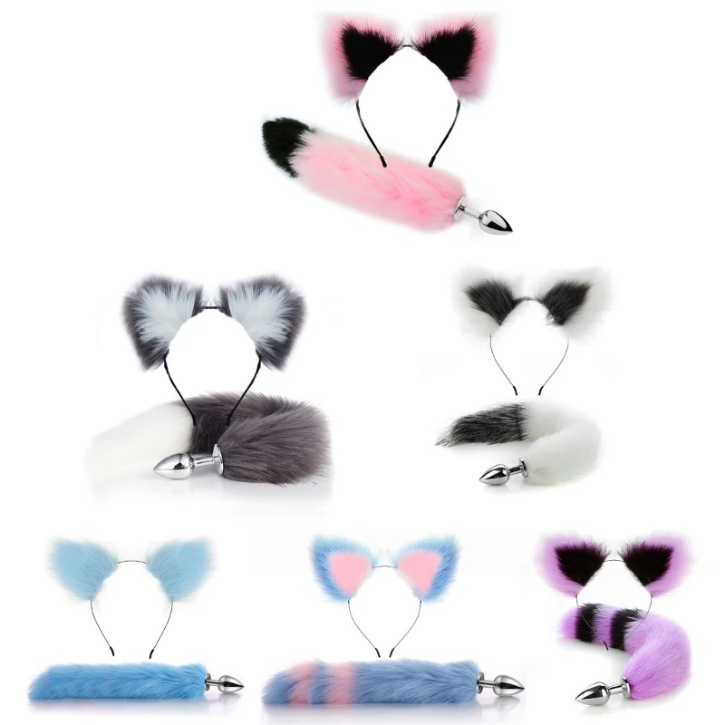 

Cartoon Ears Hairband & Tail Plush Ear Cosplay Head Band Hair Accessories for Women Girls Kid Party Headband Y1QD