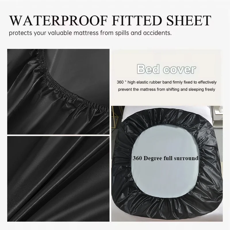 Luxury Waterproof Fitted Bed Sheet With Elastic Band Black Golden White Anti-slip Adjustable Mattress Cover Mattress Protector 4