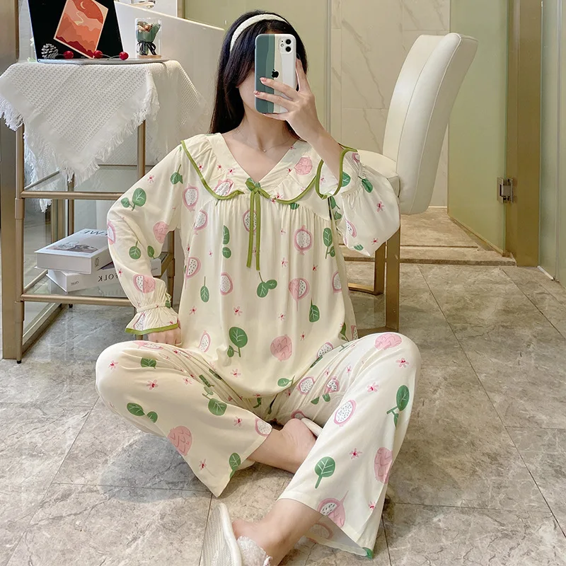 2024 Summer Fashion Trousers Sets Cartoon Turn-down Collar Full Sleeve L-XXL Women's Pajamas Sleepwear For Spring Home Clothes