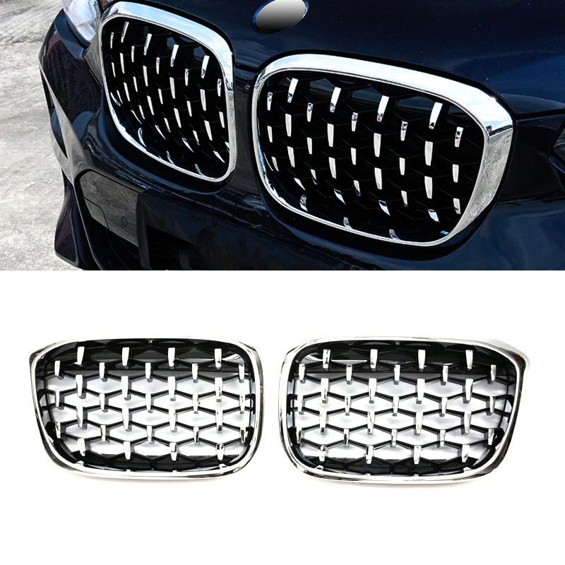 PairDiamondGrillsMeteorStyleReplacementGrilleCarFrontBumper