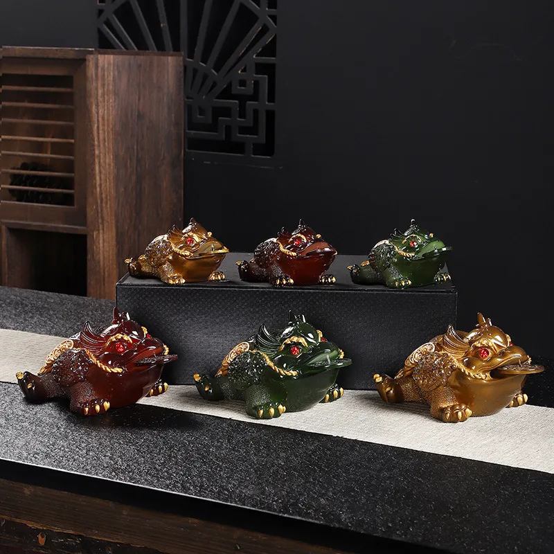 ?   행운의 두꺼비 장식품 색상 변하는 레진 두꺼비 차 애완동물 장식품 책상 ..