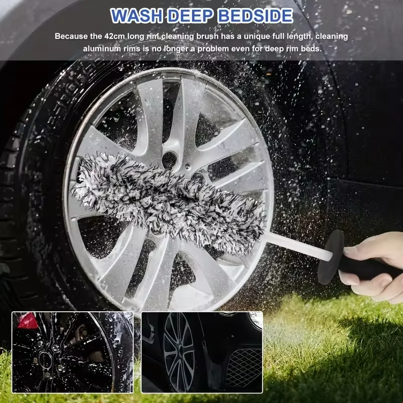 Car Wash Super Brush Microfiber Premium Wheels Brush Non-Slip Handle Easy To Cleaning Car Rims Spokes Wheel Detailing Clean Tool