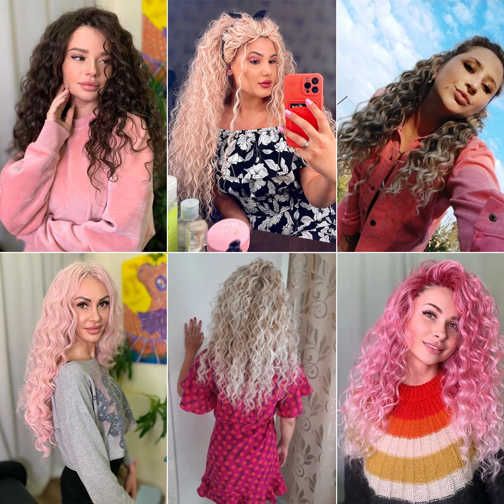 18-24 Inch Ocean Wave Crochet Braid Hair Hawaii Afro Curls Natural Synthetic Braiding Hair Extensions Pink 613 Hair Expo City 6