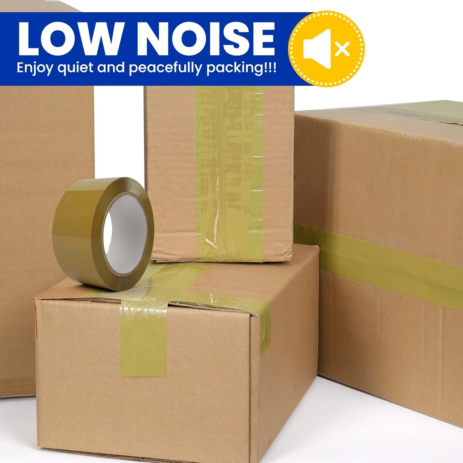 저소음 갈색 포장 테이프 72야드(추가 길이), 이사, 배송, 밀봉용 강력 접착 갈..