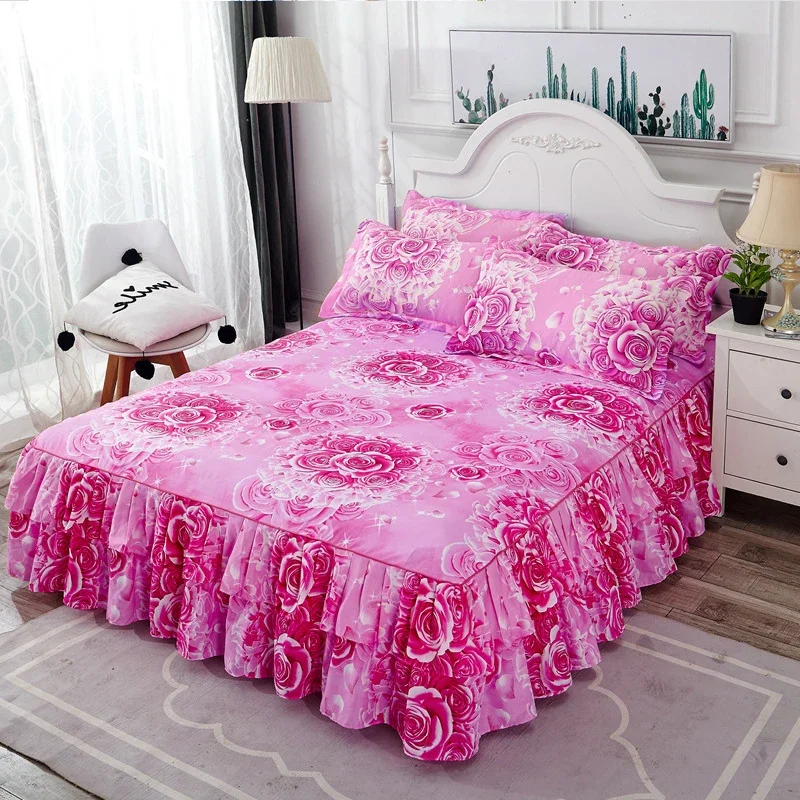 

Skirted Elasticized Fitted Double Mattress Cover Non-slip 3-piece Sheet Set Bedding Sets
