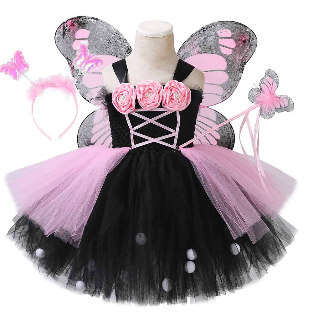 

Monarch Butterfly Tutu Dress for Girls Christmas Halloween Costumes with Wings Kids Fairy Princess Dresses Child Birthday Outfit