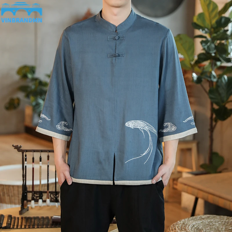 

2022 Chinese Style Button Linen T-Shirt Mens Summer Short-Sleeved Tang Shirt Loose Large Size T-Shirt Japanese Kimono Men New