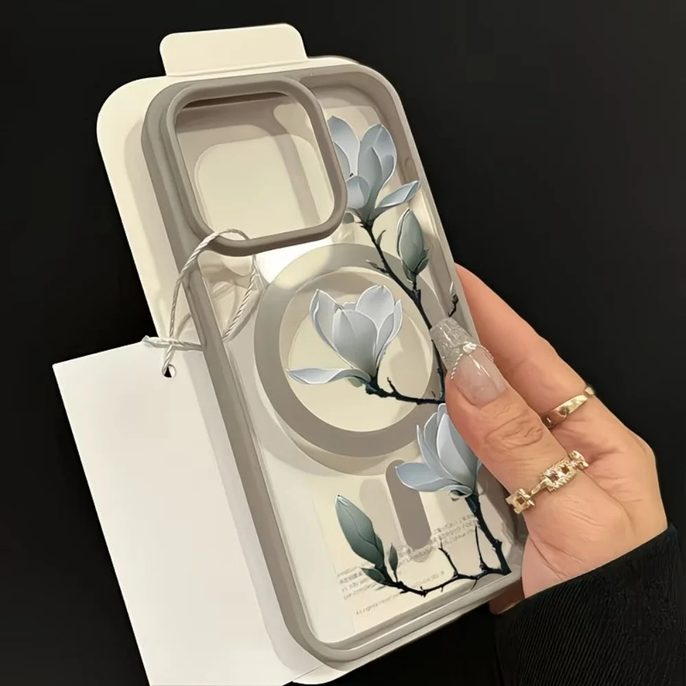Jade Orchid Pattern Anti-Drop Magsafe Phone Case