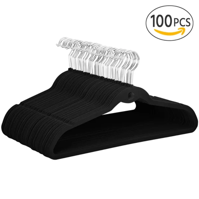 Non Slip Velvet Clothing Hangers, 100 Pack, Black - AliExpress